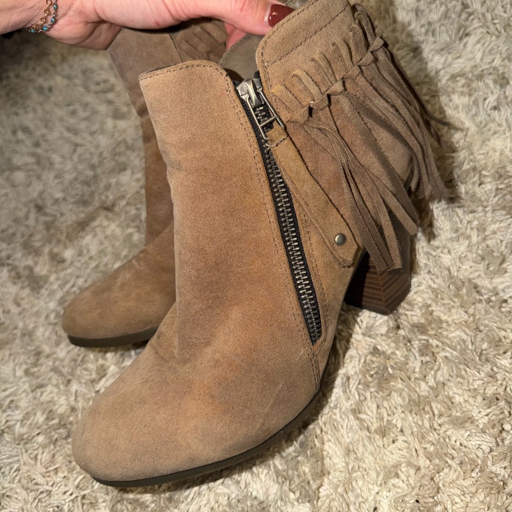 Breckelles Tan Fringe Heeled Boots